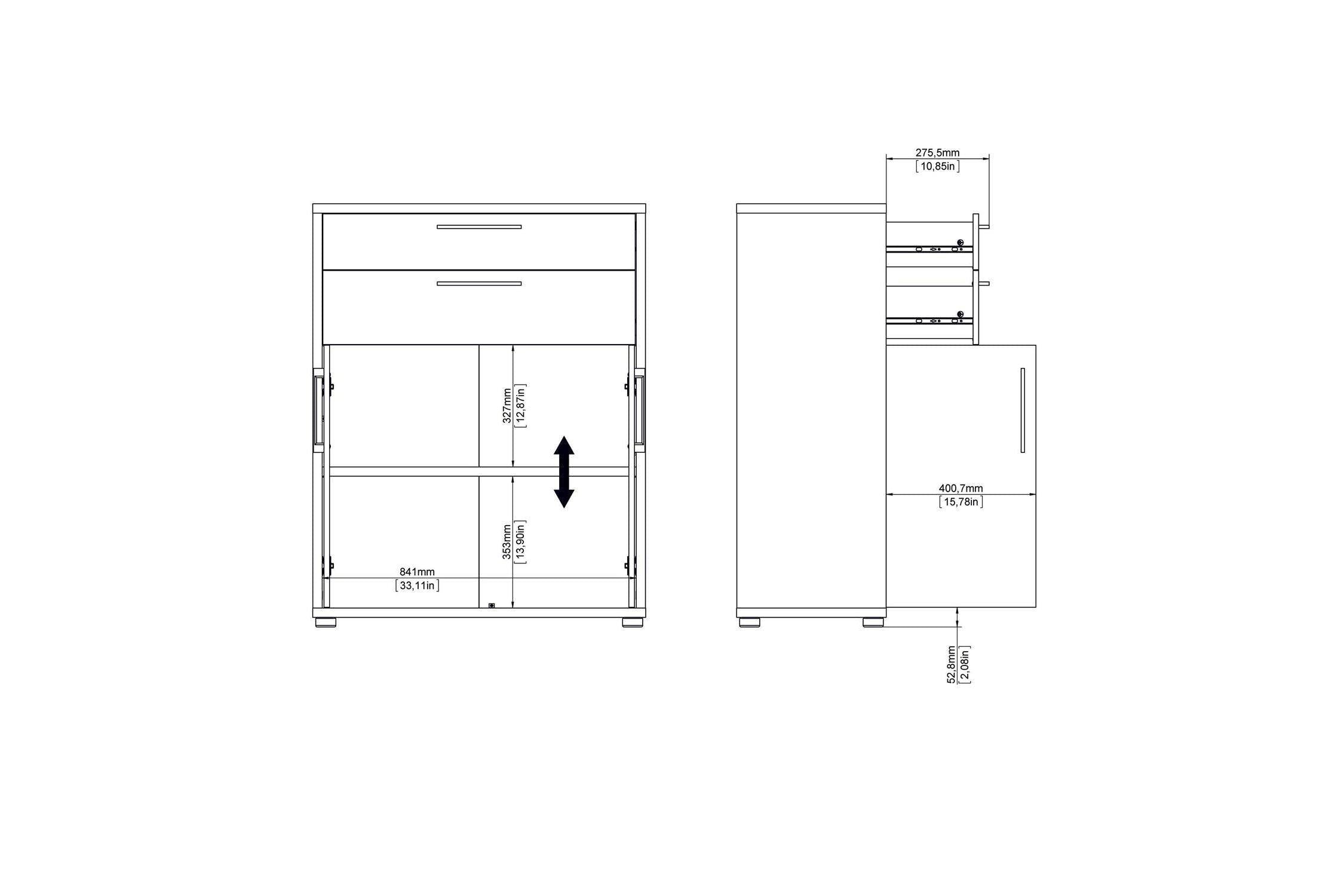Prima Bookcase 3 Shelves With 2 Drawers 2 Doors In White