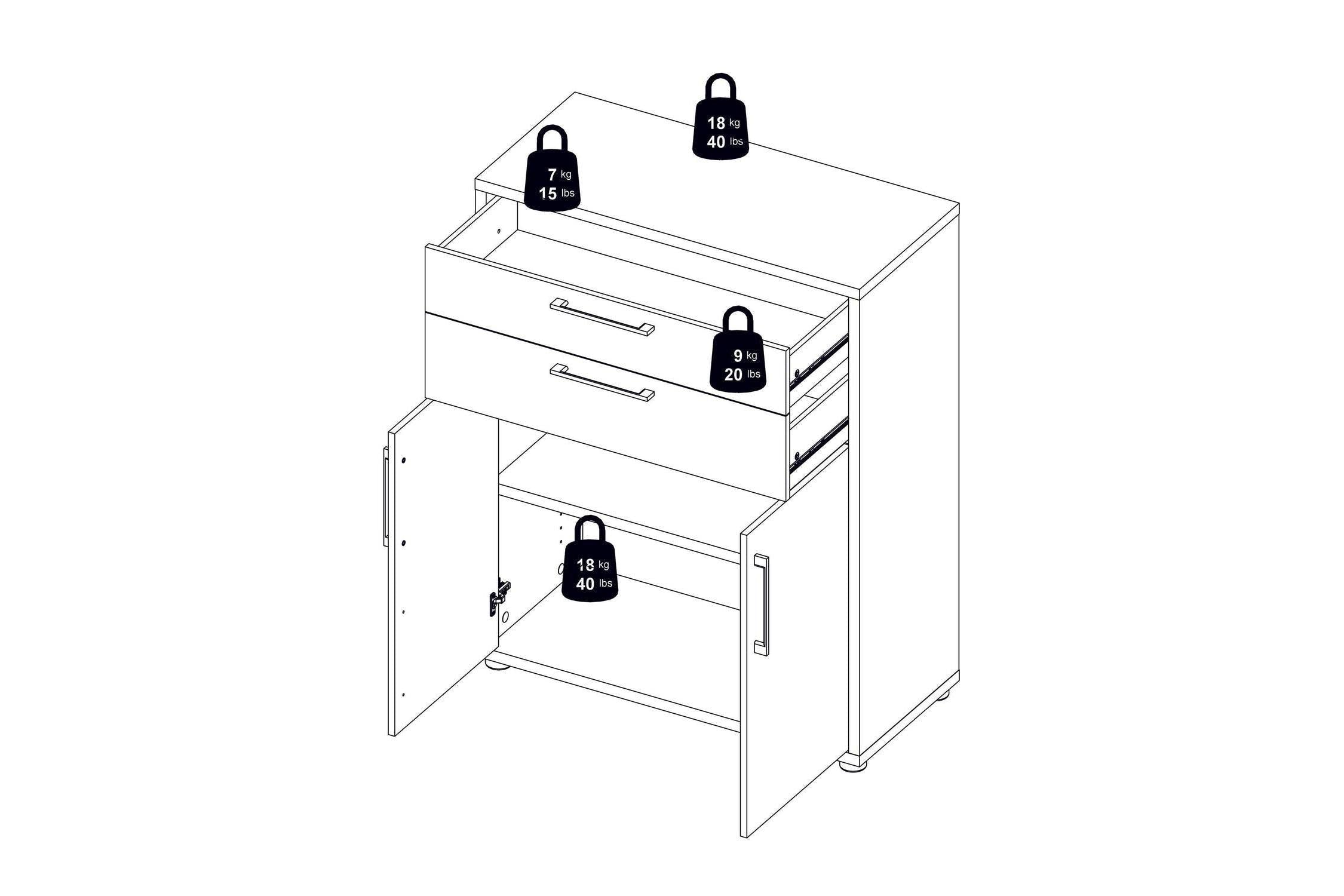 Prima Bookcase 3 Shelves With 2 Drawers 2 Doors In White