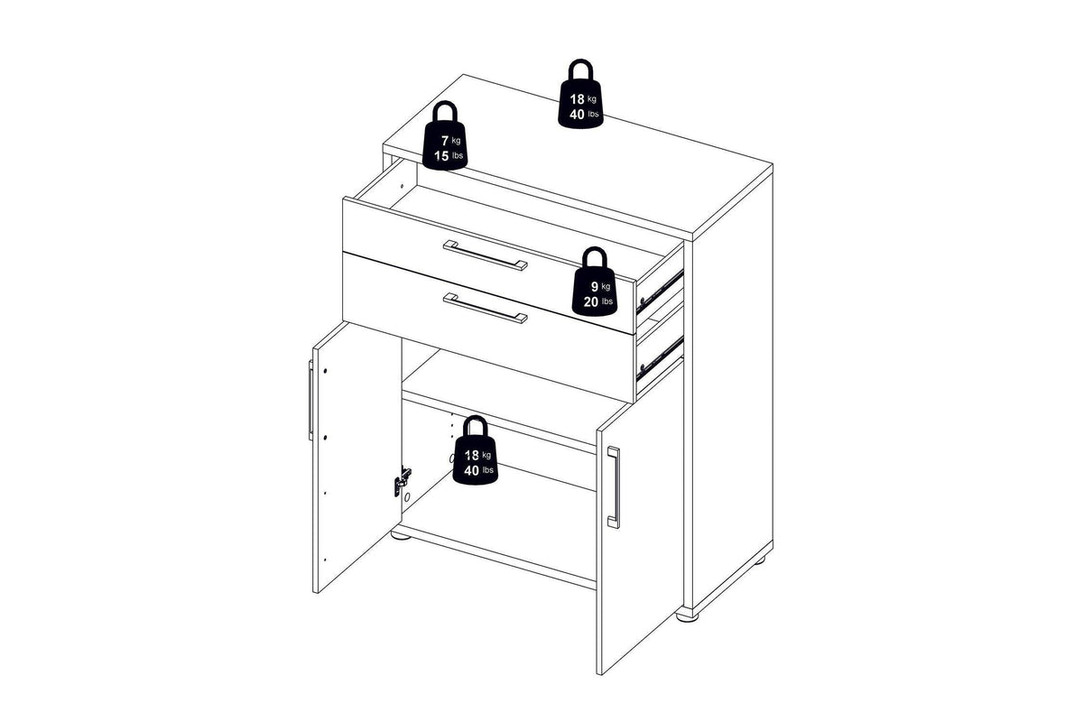 Prima Bookcase 3 Shelves With 2 Drawers 2 Doors In White