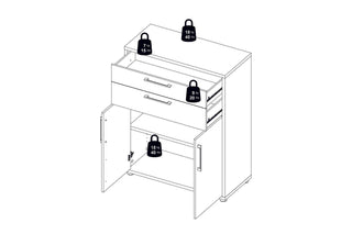 Prima Bookcase 3 Shelves With 2 Drawers 2 Doors In White