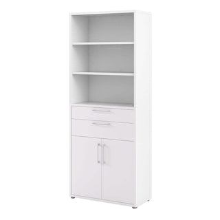 Prima Bookcase 3 Shelves With 2 Drawers And 2 Doors In White - Msofas LTD