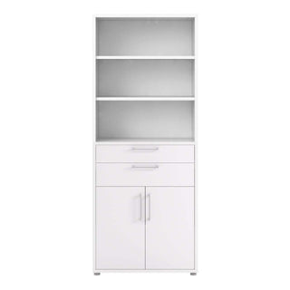 Prima Bookcase 3 Shelves With 2 Drawers And 2 Doors In White - Msofas LTD