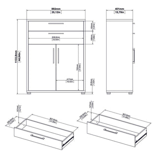 Prima Bookcase 3 Shelves With 2 Drawers And 2 Doors In White - Msofas LTD