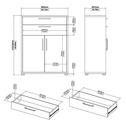 Prima Bookcase 3 Shelves With 2 Drawers And 2 Doors In White