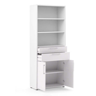 Prima Bookcase 3 Shelves With 2 Drawers And 2 Doors In White - Msofas LTD