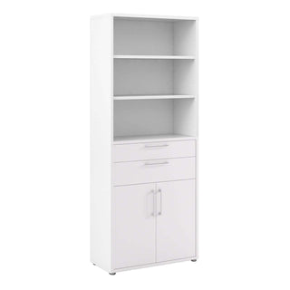 Prima Bookcase 3 Shelves With 2 Drawers And 2 Doors In White - Msofas LTD