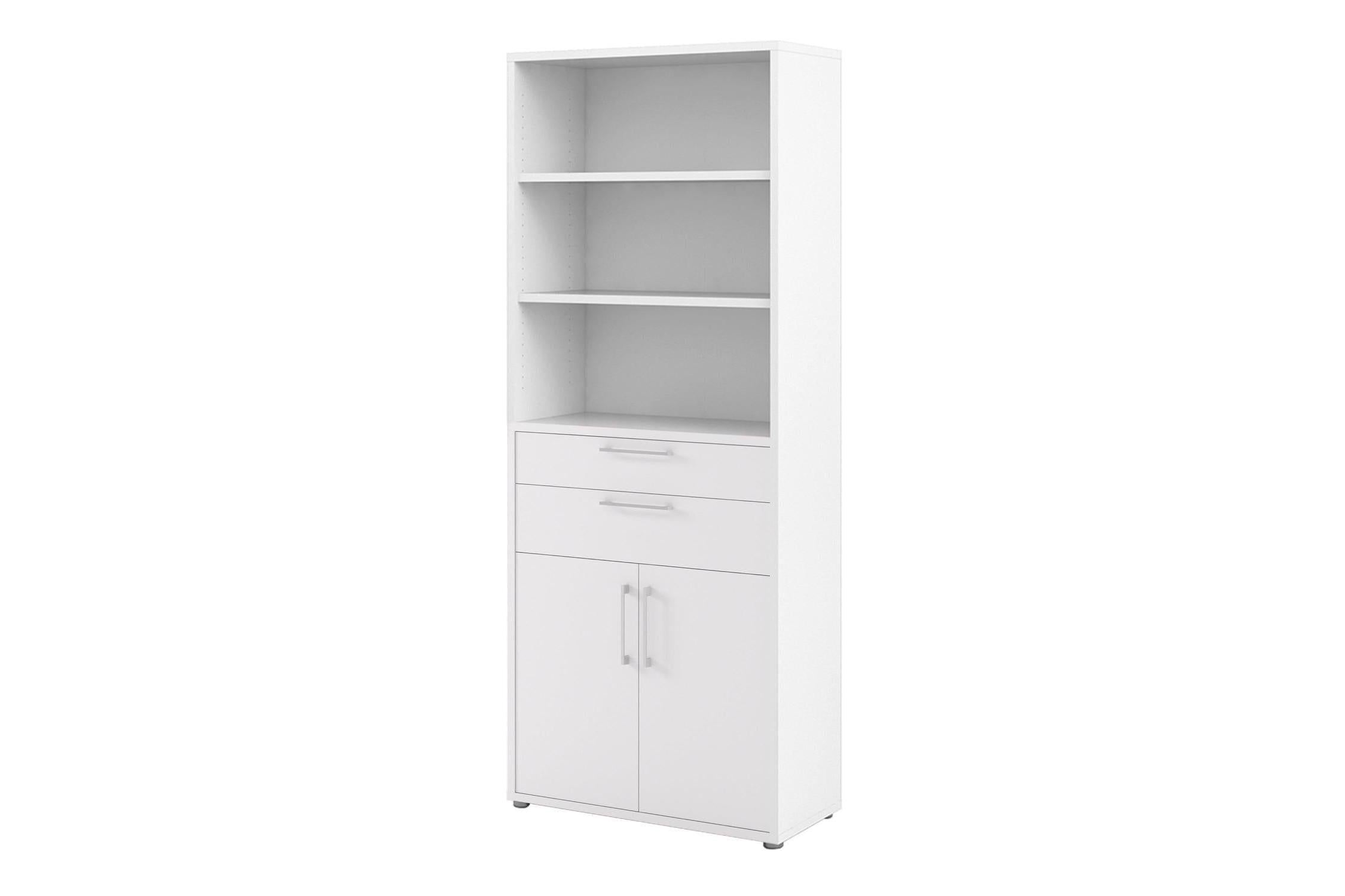 Prima Bookcase 3 Shelves With 2 Drawers 2 Doors In White