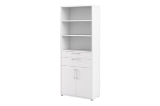 Prima Bookcase 3 Shelves With 2 Drawers 2 Doors In White