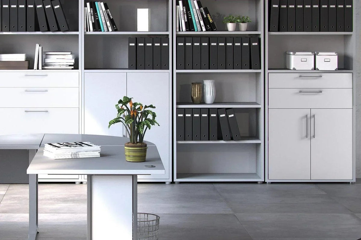 Prima Bookcase 3 Shelves With 2 Drawers 2 Doors In White