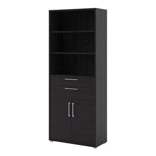 Prima Bookcase 3 Shelves With 2 Drawers And 2 Doors In Black Woodgrain - Msofas LTD