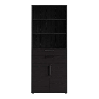 Prima Bookcase 3 Shelves With 2 Drawers And 2 Doors In Black Woodgrain