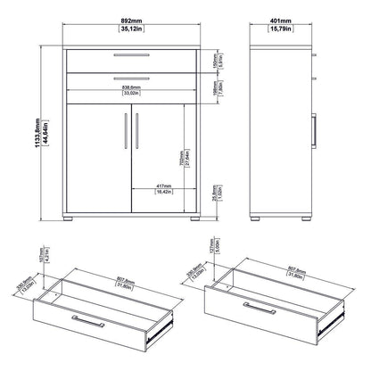 Prima Bookcase 3 Shelves With 2 Drawers And 2 Doors In Black Woodgrain