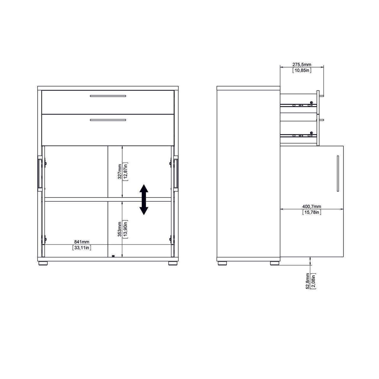 Prima Bookcase 3 Shelves With 2 Drawers And 2 Doors In Black Woodgrain