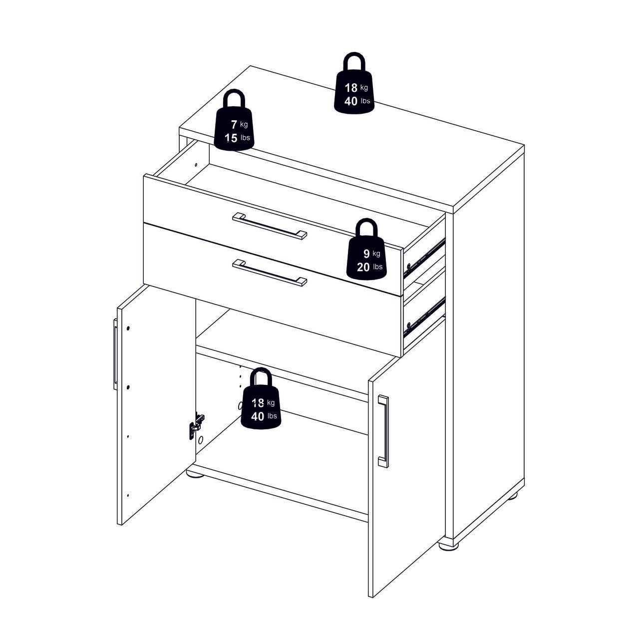 Prima Bookcase 3 Shelves With 2 Drawers And 2 Doors In Black Woodgrain