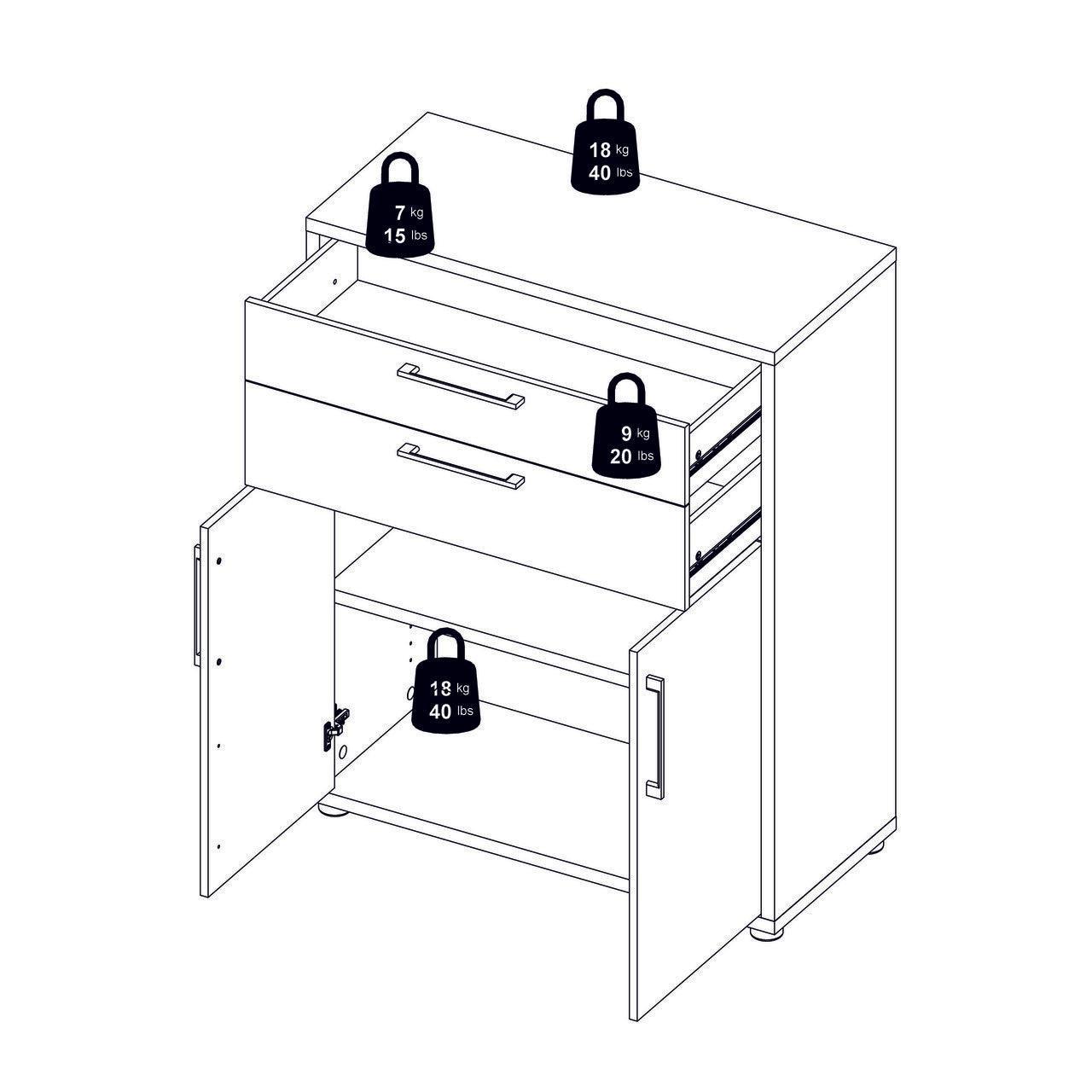 Prima Bookcase 3 Shelves with 2 Drawers and 2 Doors in Oak