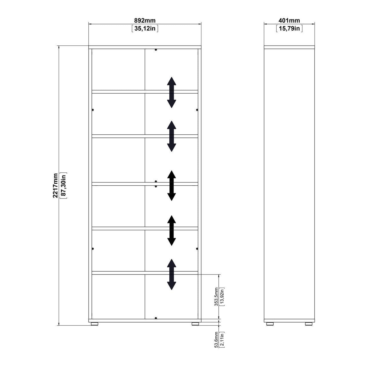 Prima Bookcase 3 Shelves with 2 Drawers and 2 Doors in Oak