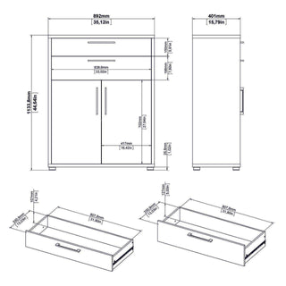 Prima Bookcase 3 Shelves with 2 Drawers and 2 Doors in Oak - Msofas LTD