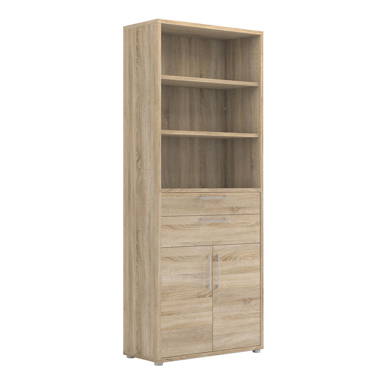 Prima Bookcase 3 Shelves with 2 Drawers and 2 Doors in Oak