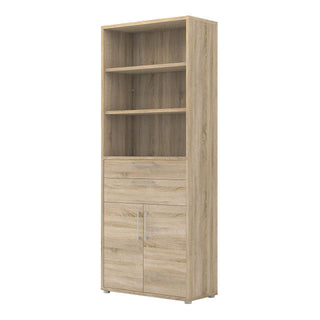 Prima Bookcase 3 Shelves with 2 Drawers and 2 Doors in Oak - Msofas LTD