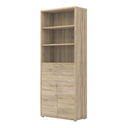 Prima Bookcase 3 Shelves with 2 Drawers and 2 Doors in Oak