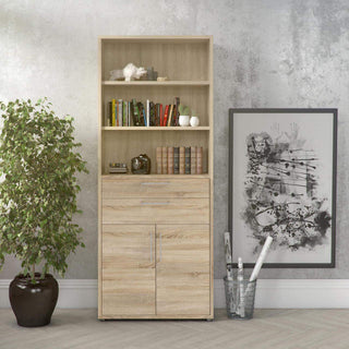 Prima Bookcase 3 Shelves with 2 Drawers and 2 Doors in Oak - Msofas LTD