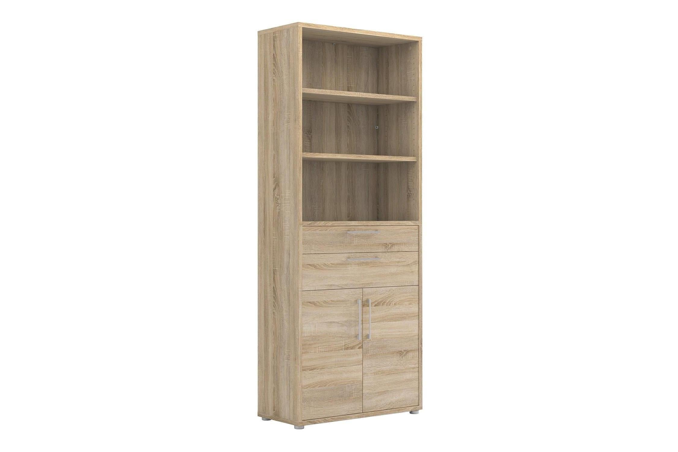 Prima Bookcase 3 Shelves With 2 Drawers 2 Doors In Oak