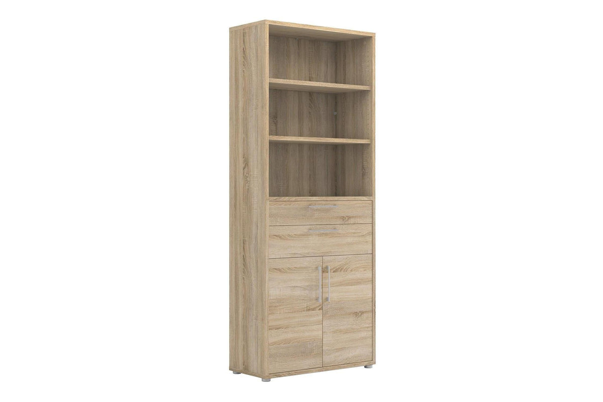 Prima Bookcase 3 Shelves With 2 Drawers 2 Doors In Oak