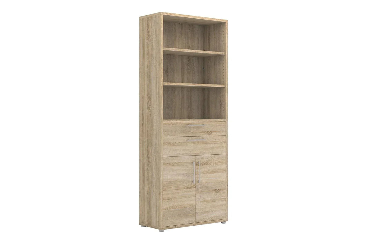 Prima Bookcase 3 Shelves With 2 Drawers 2 Doors In Oak
