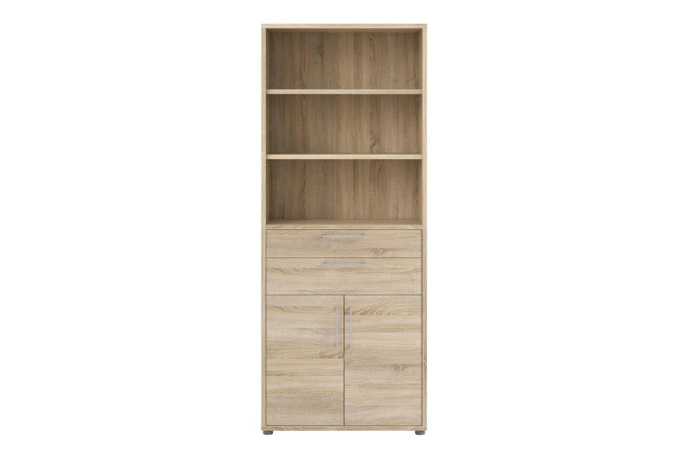Prima Bookcase 3 Shelves With 2 Drawers 2 Doors In Oak