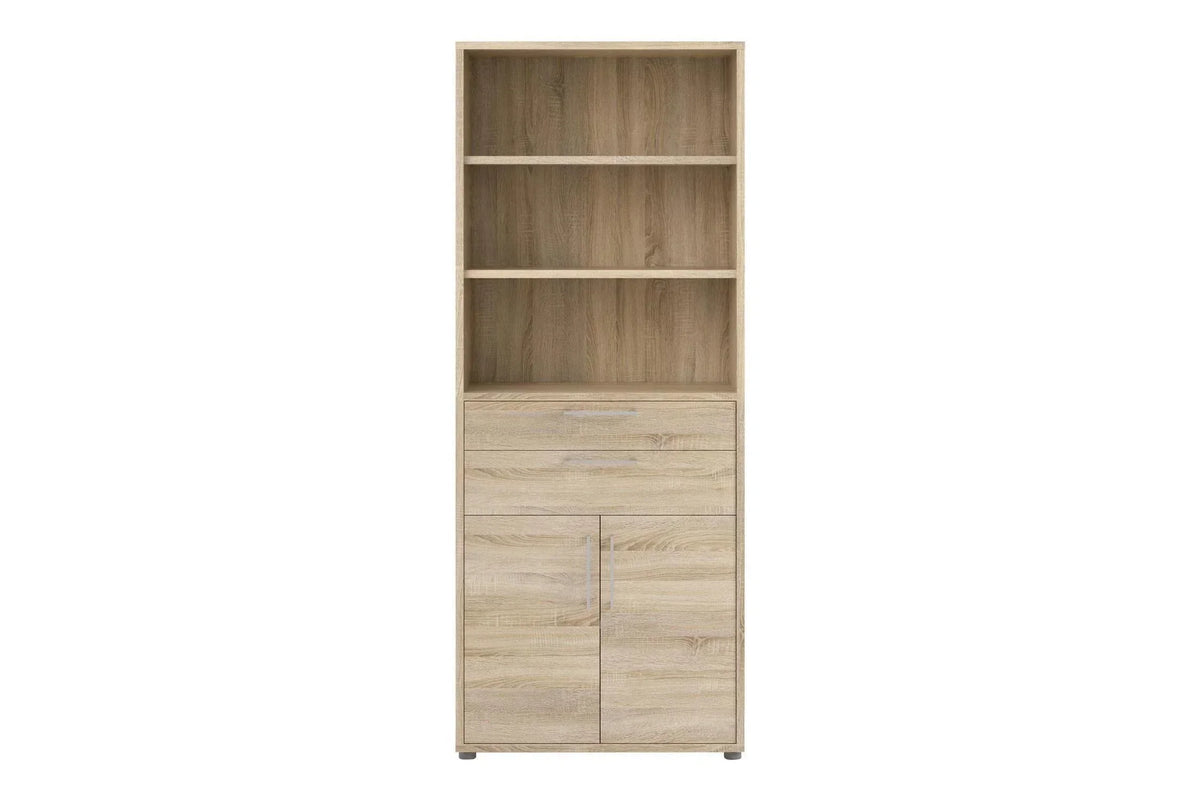 Prima Bookcase 3 Shelves With 2 Drawers 2 Doors In Oak
