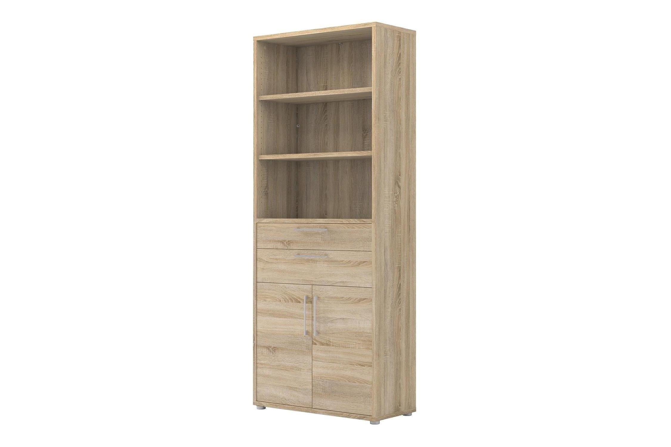 Prima Bookcase 3 Shelves With 2 Drawers 2 Doors In Oak