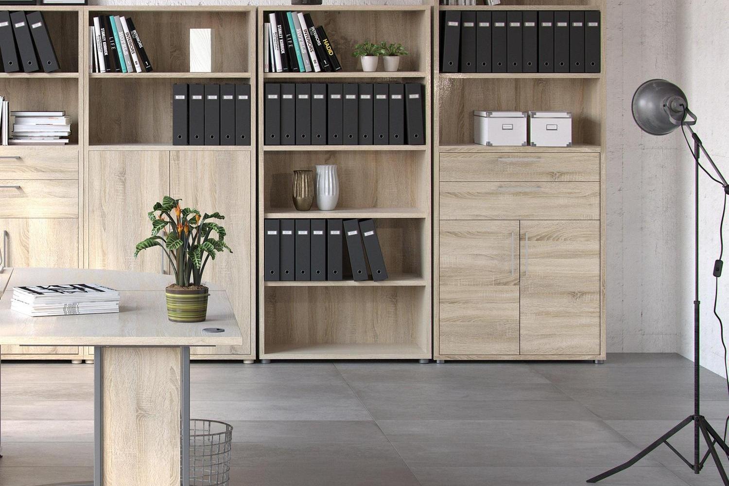 Prima Bookcase 3 Shelves With 2 Drawers 2 Doors In Oak