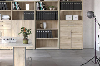 Prima Bookcase 3 Shelves With 2 Drawers 2 Doors In Oak