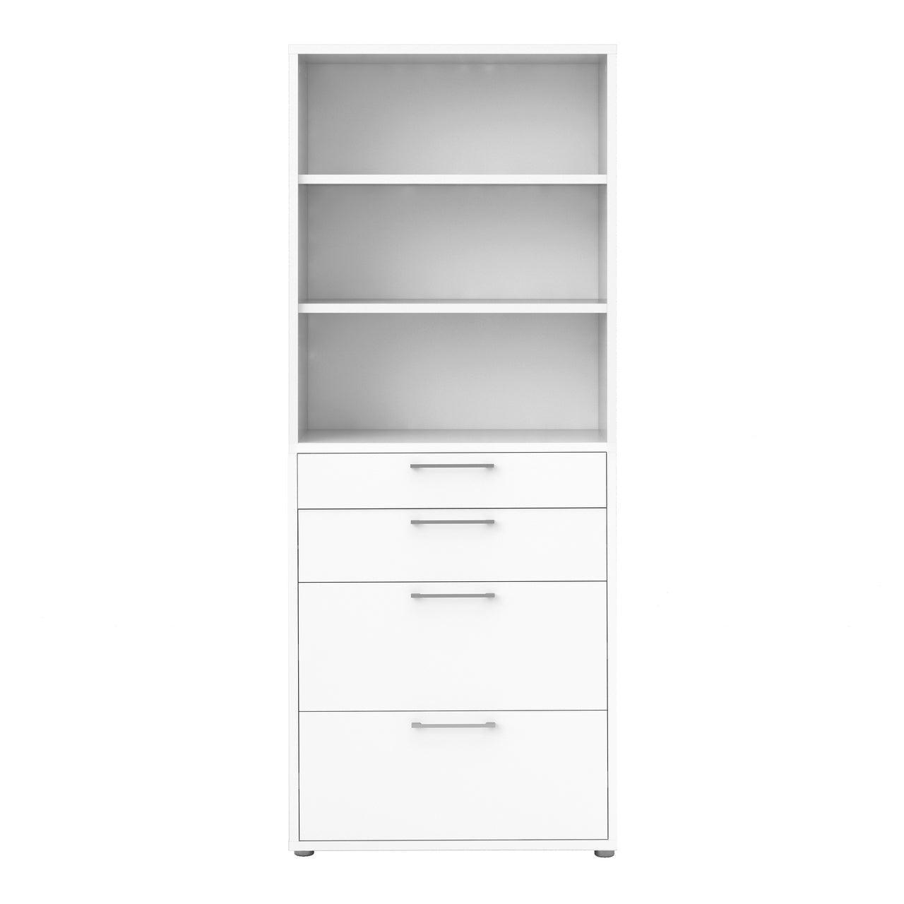 Prima Bookcase 2 Shelves with 2 Drawers + 2 File Drawers in White