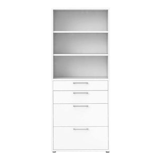 Prima Bookcase 2 Shelves with 2 Drawers + 2 File Drawers in White - Msofas LTD