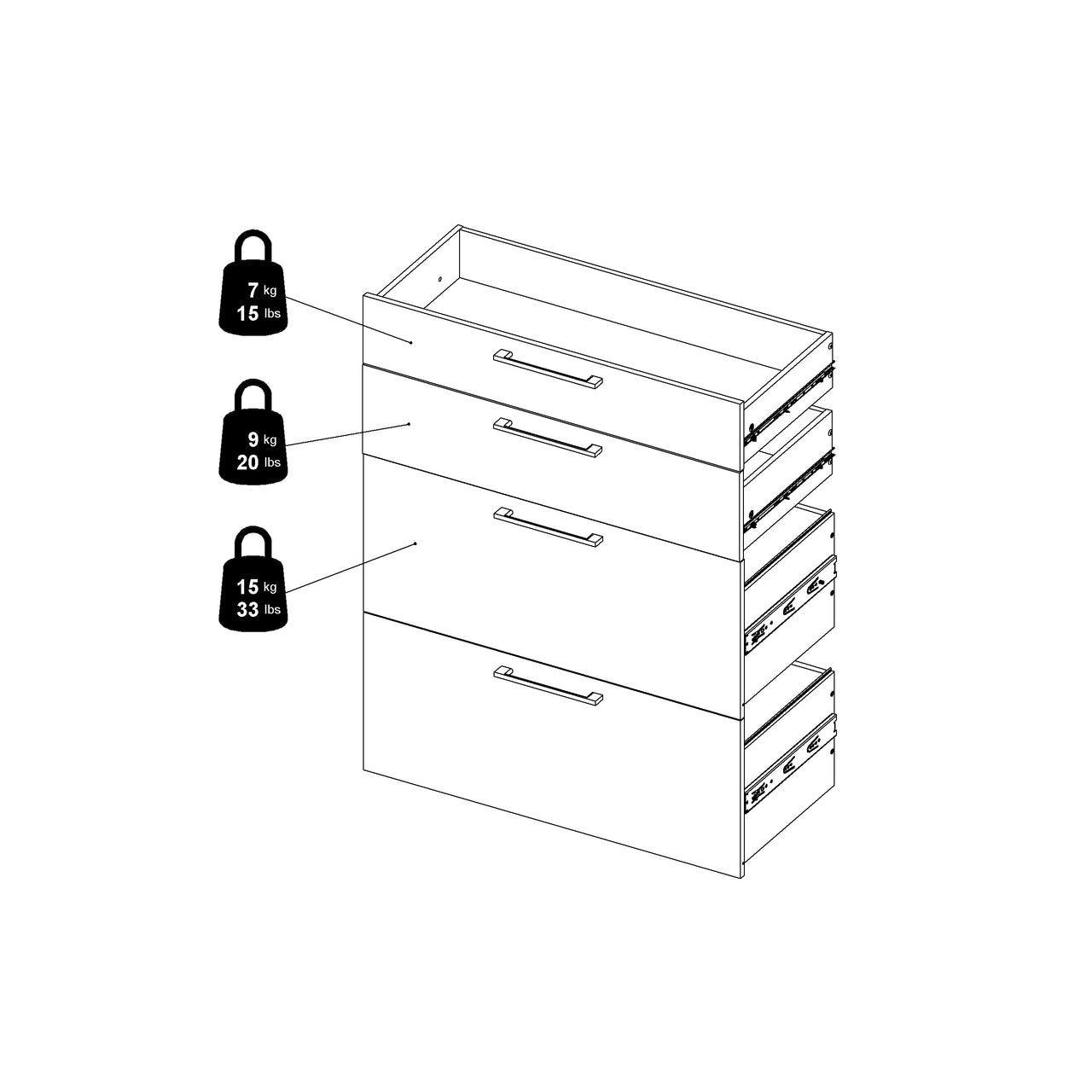 Prima Bookcase 2 Shelves with 2 Drawers + 2 File Drawers in White