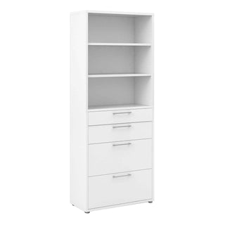 Prima Bookcase 2 Shelves with 2 Drawers + 2 File Drawers in White - Msofas LTD