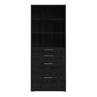 Prima Bookcase 2 Shelves With 2 Drawers + 2 File Drawers In Black Woodgrain - Msofas LTD