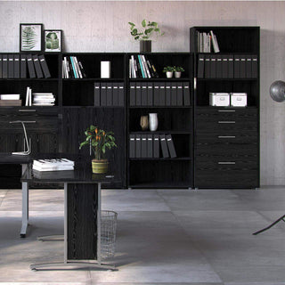 Prima Bookcase 2 Shelves With 2 Drawers + 2 File Drawers In Black Woodgrain - Msofas LTD