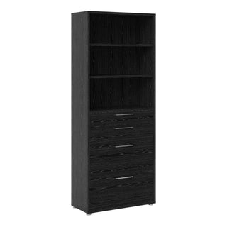 Prima Bookcase 2 Shelves With 2 Drawers + 2 File Drawers In Black Woodgrain - Msofas LTD