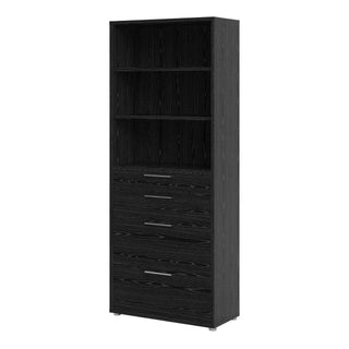 Prima Bookcase 2 Shelves With 2 Drawers + 2 File Drawers In Black Woodgrain - Msofas LTD