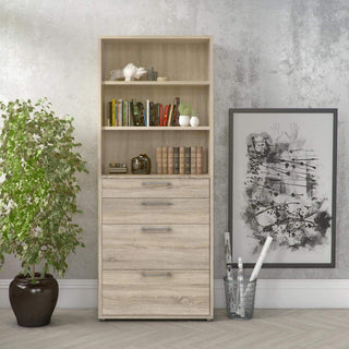 Prima Bookcase 2 Shelves With 2 Drawers + 2 File Drawers In Oak - Msofas LTD