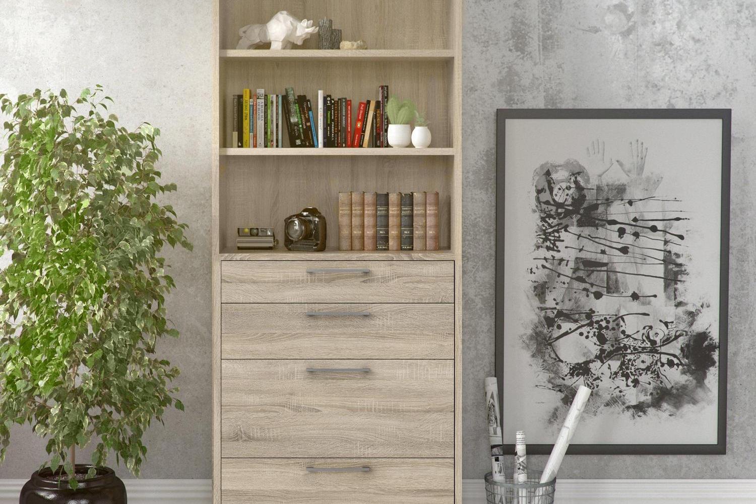 Prima Bookcase 2 Shelves With 2 Drawers 2 File Drawers In Oak