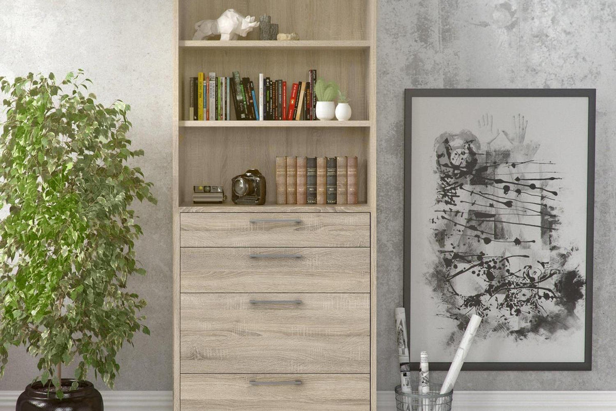 Prima Bookcase 2 Shelves With 2 Drawers 2 File Drawers In Oak