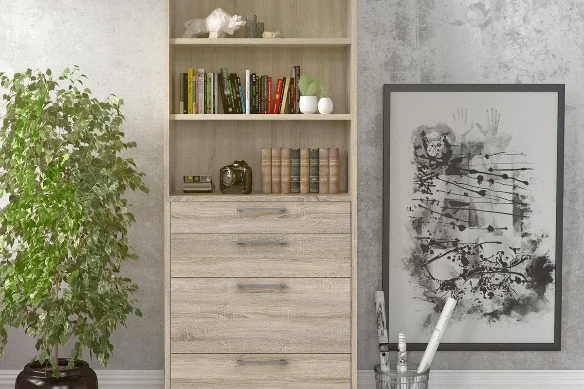 Prima Bookcase 2 Shelves With 2 Drawers 2 File Drawers In Oak