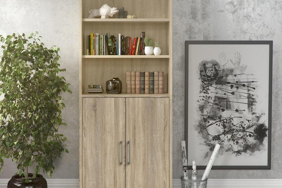 Prima Bookcase 4 Shelves With 2 Doors In Oak