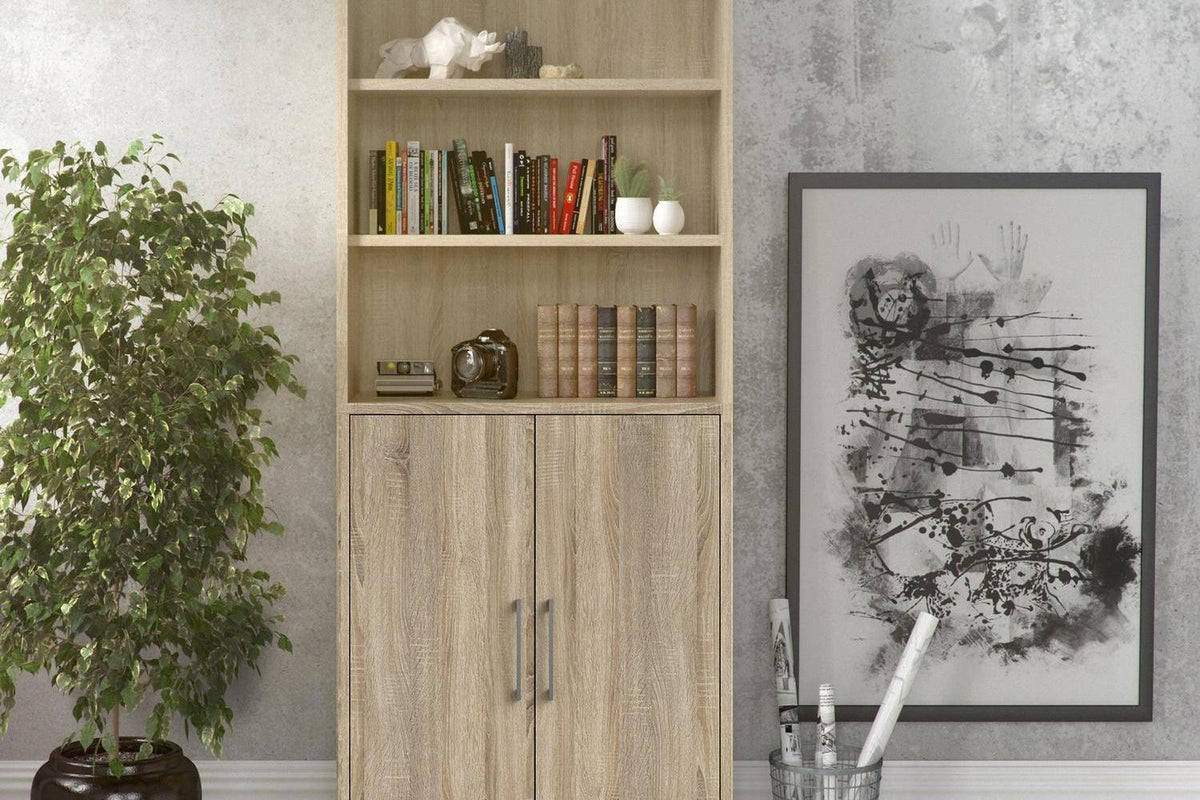 Prima Bookcase 4 Shelves With 2 Doors In Oak
