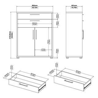 Prima Bookcase 1 Shelf With 2 Drawers + 2 Doors In White - Msofas LTD