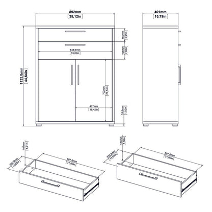 Prima Bookcase 1 Shelf With 2 Drawers + 2 Doors In White