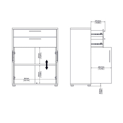 Prima Bookcase 1 Shelf With 2 Drawers + 2 Doors In White